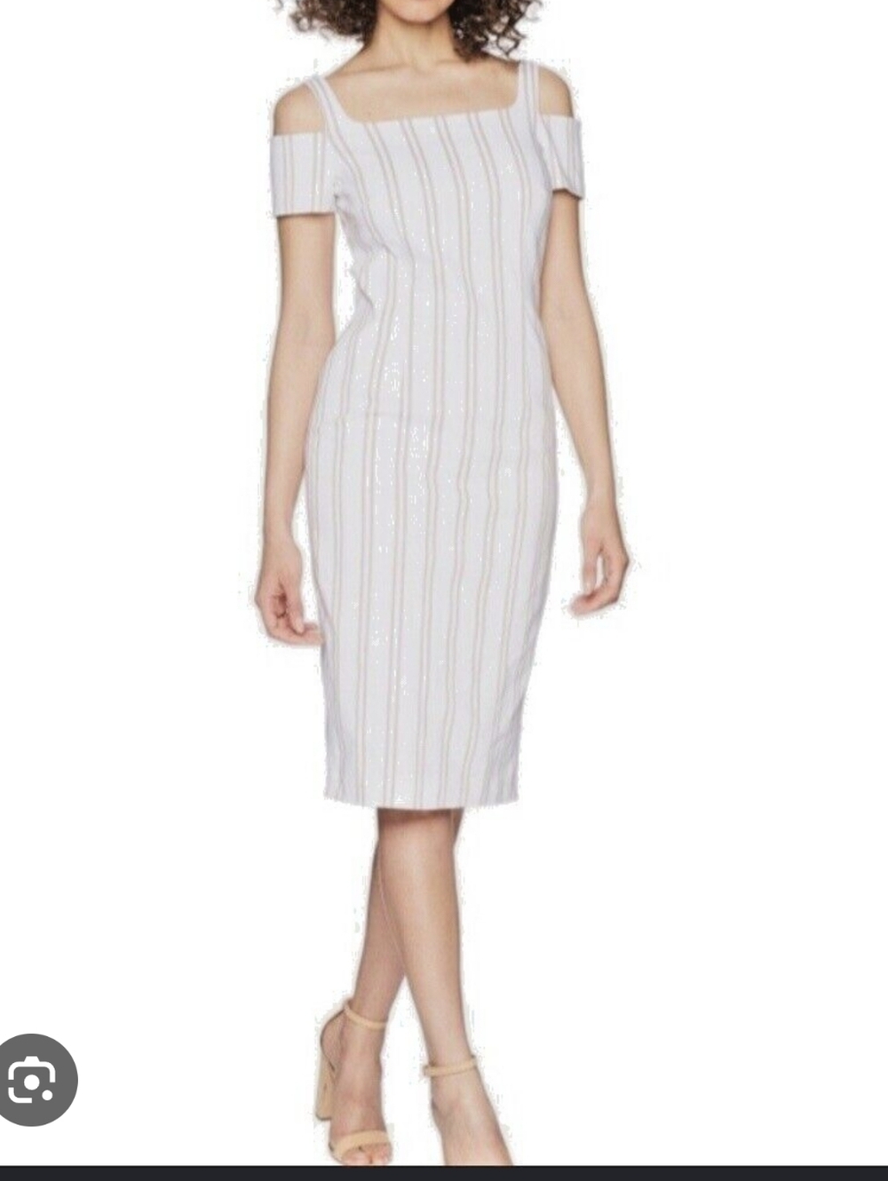 Calvin Klein White Striped Cold-Shoulder Sheath Dress